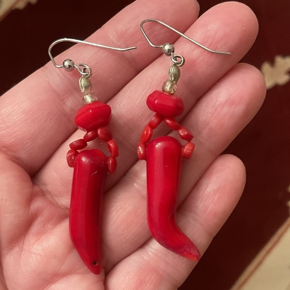 Red Genuine Coral white pearl beads Necklace Earrings set - Picture 9 of 12